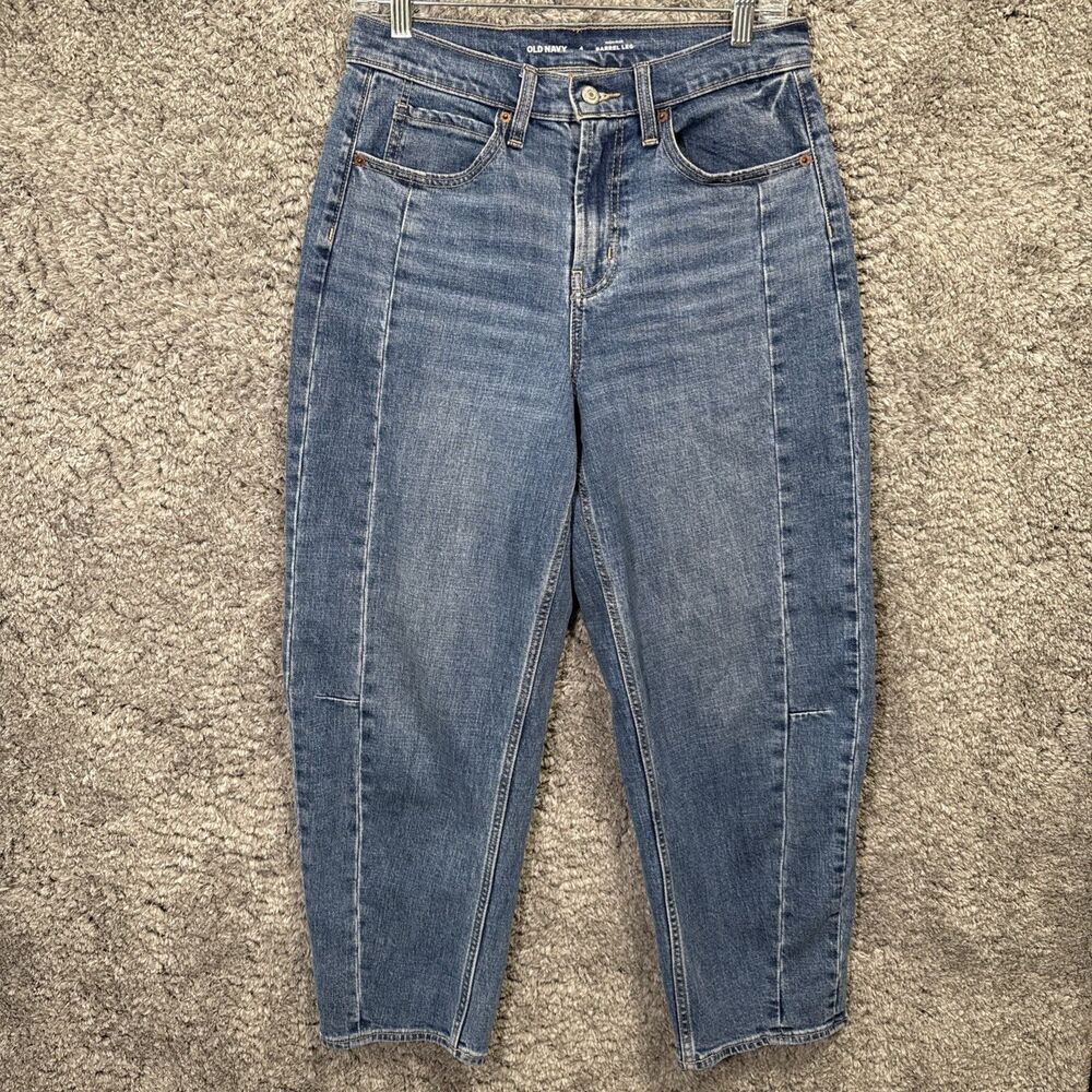 Old Navy High Rise Barrel Leg Jeans Medium Wash Size 4 Stretch